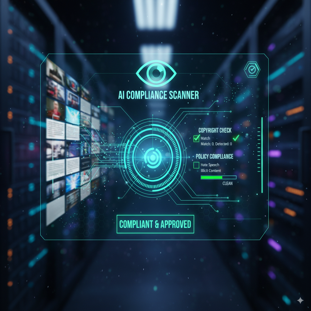 AI system scanning content for copyright and policy compliance