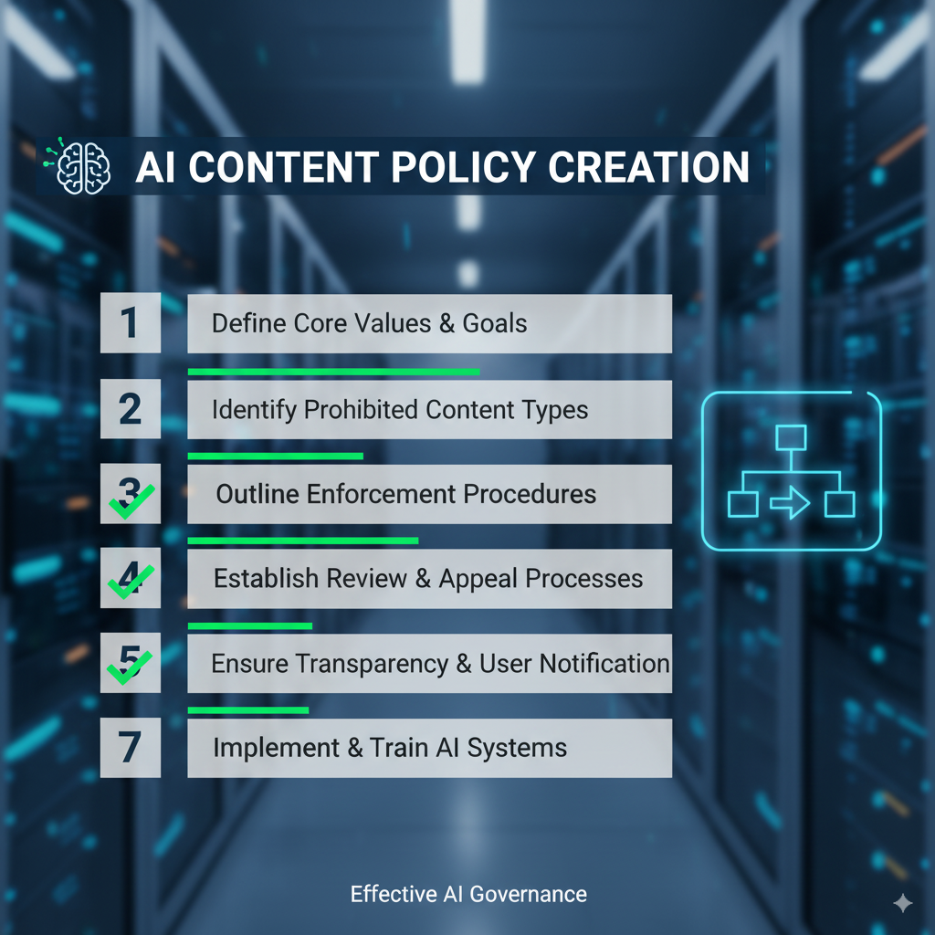 Checklist of steps to create an AI content policy