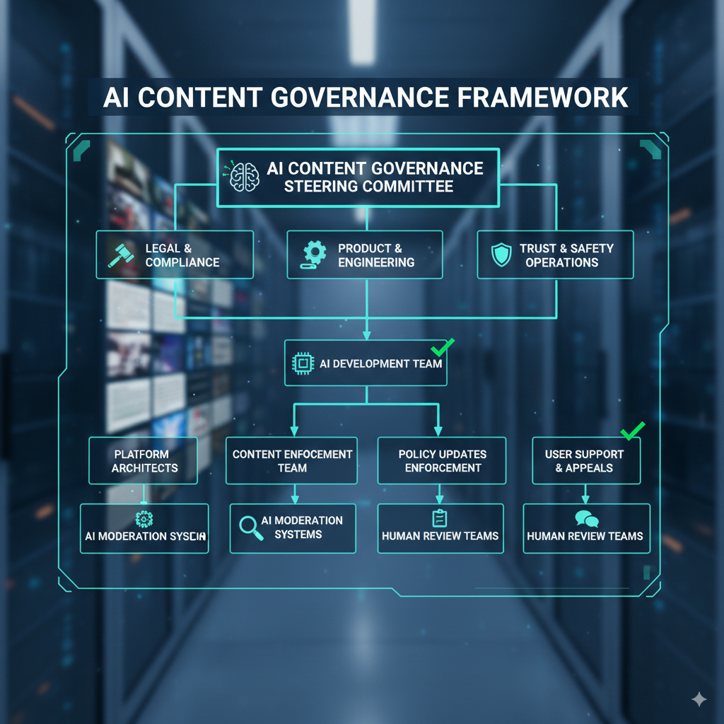 Organizational chart showing AI content governance responsibilities