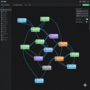 N8n automation workflow builder interface showing connected nodes