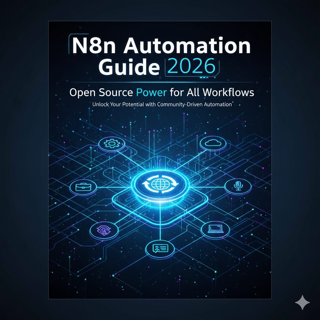 n8n workflow automation guide showing connected apps, workflow nodes, cloud hosting and self-hosting options