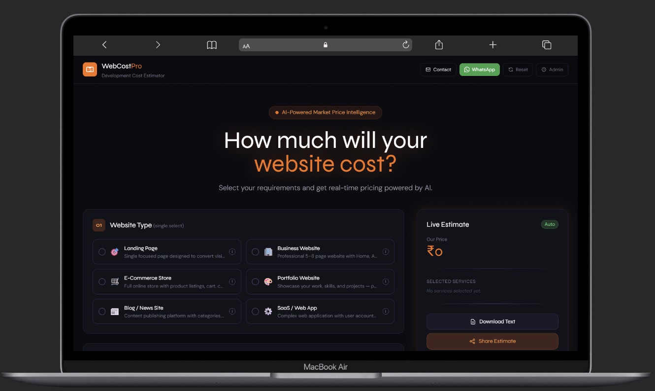 Website Development Cost Estimator Pro With AI